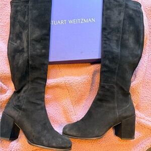 Stuart Weitzman All Jack Black Suede Over-the-Knee Block Heel Boots